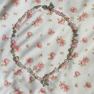 pink and white handmade necklace